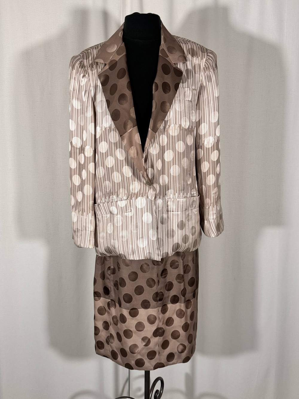 Vintage Beltrami Silk Polka Dot Skirt Suit Set